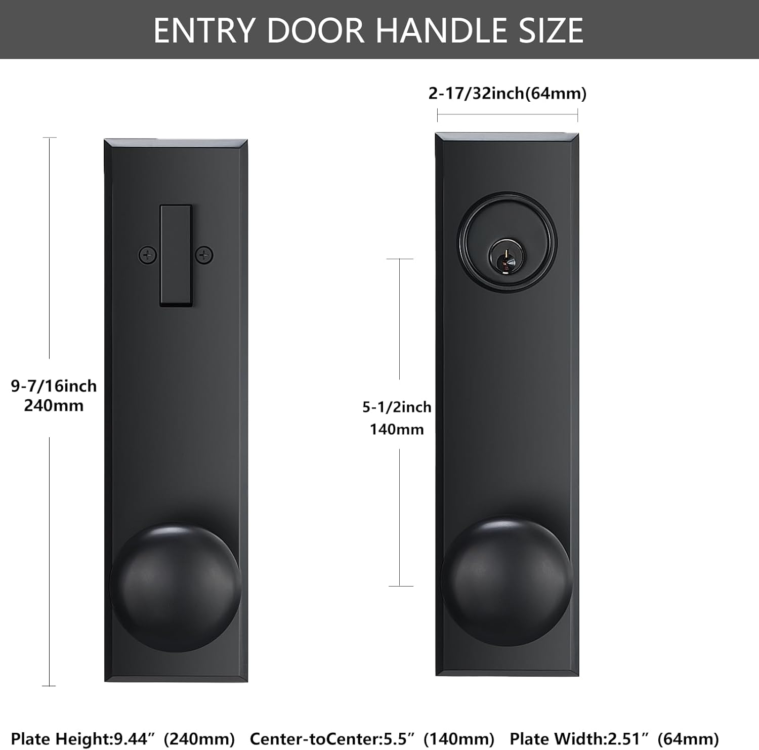 Modern Front Door Handle, Matte Black Entry Door Knobs with Single Cylinder Deadbolt for Exterior Door, Reversible for Right&Left Handed with 3 Keys (Matte Black)