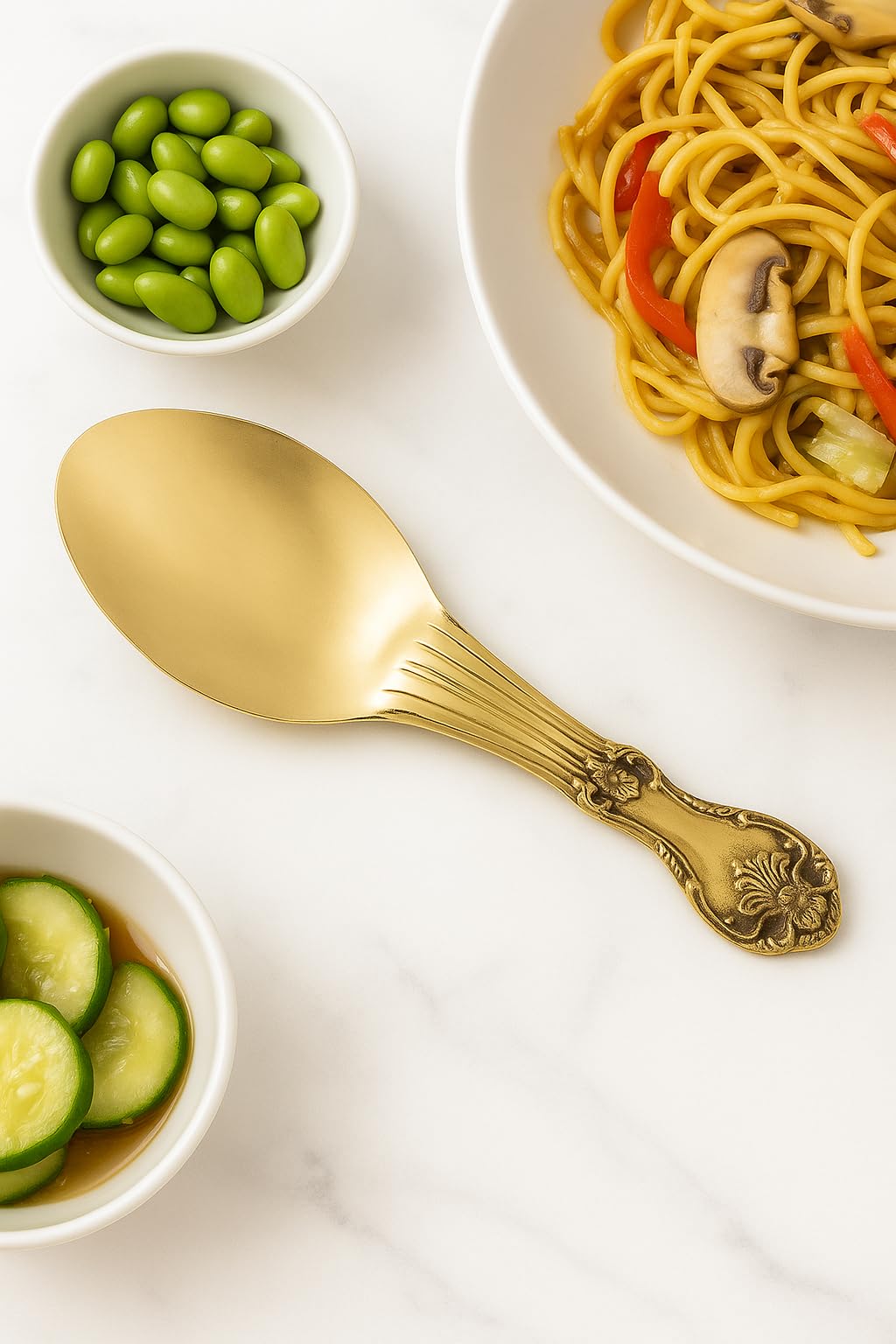 Golden Brass Rice Spoon - Traditional Indian Design -1