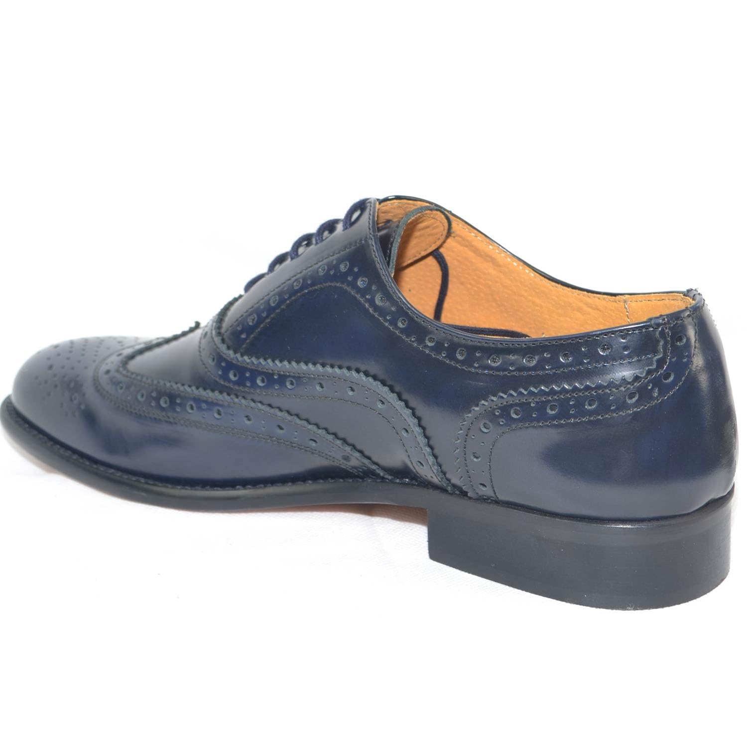 Malu Shoes Calzature Uomo Cerimonia Elegante Francesina Stringata Abrasivato Blu Fondo Cuoio Antiscivolo Vera Pelle Made in Italy