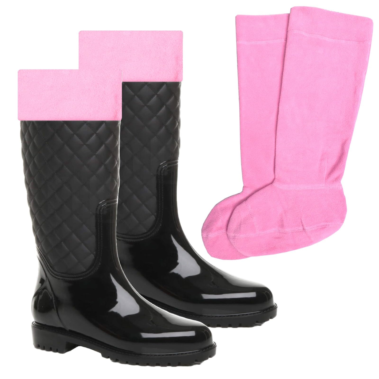 Womens Fleece Wellie Socks Adult Ladies Girls Welly Wellington Boot Thermal Liners Warm Outdoor Sock One Size 3-5 (UK, Numeric, 3, 5, Regular, Regular, Baby Pink)