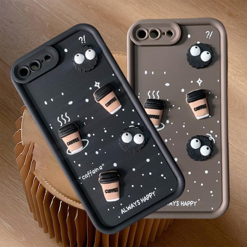 Image of Back Case Cover Compatible for iPhone 7 Plus | Pack of 2 Combo Black & Brown Case | Cute Fun Cartoon 3D Ball Coffee Silicone Case | Body Protection | Camera Protection | Shock Proof