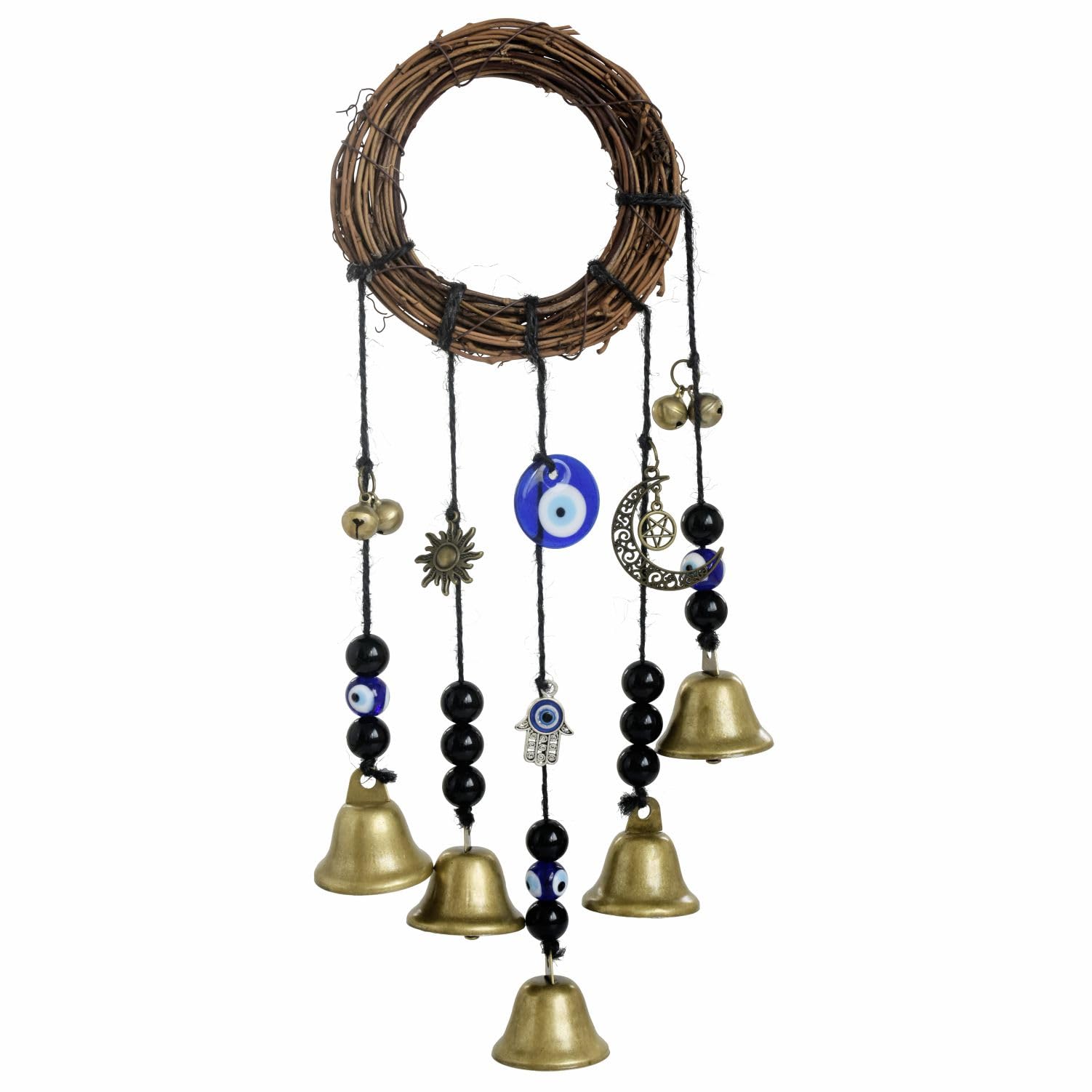 Witch Bells for Door Protection - Handmade Witch Bells for Warding Off Negative Energy & Bringing Good Luck - Vintage Witches Bells Hang on Door, Door Knob, Wall, and Any Sacred Space (Evil Eye)