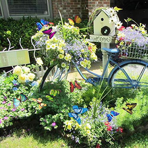 Seasonsky 120 Pcs 3D Garden Butterfly Stakes, 2 Size Colorful Butterflies On Sticks Garden Ornaments Indoor Outdoor Yard Garden Flower Pot Decoration, Miniature Fairy Garden Decoration #TOP4