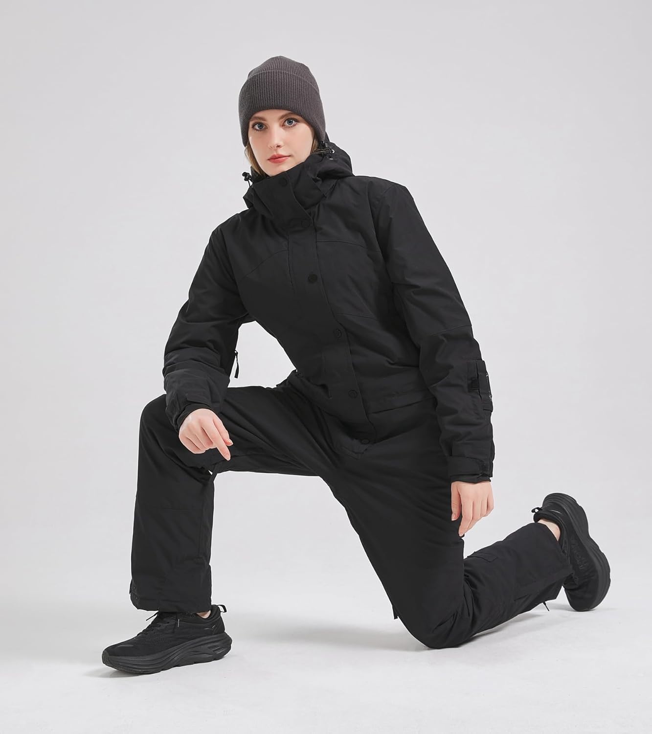 Womens One Piece Ski Suit Colorful Jumpsuits Snowboard Snowsuits Winter Waterproof fo(3XL,Blk) - Image 2