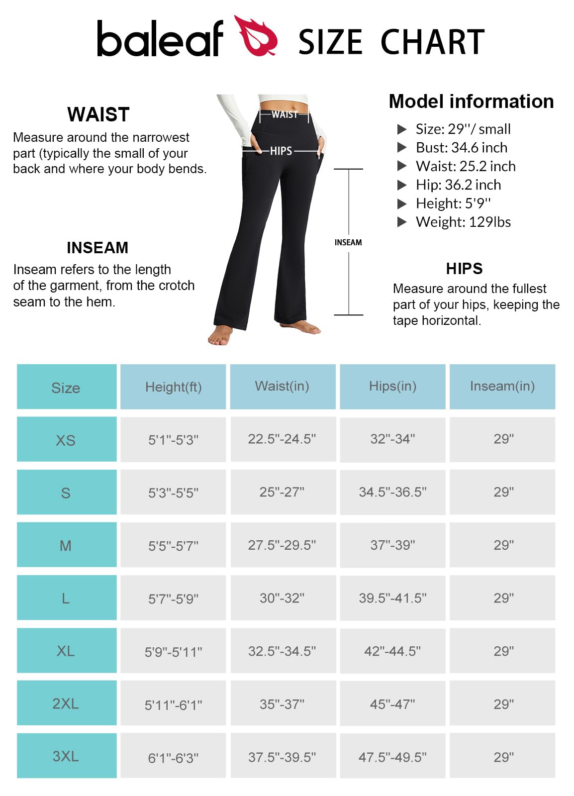 BALEAF Damskie legginsy z podszewką polarową, wodoodporne spodnie do jogi z wysokim stanem i kieszeniami bootcut zimowe spodnie do jogi