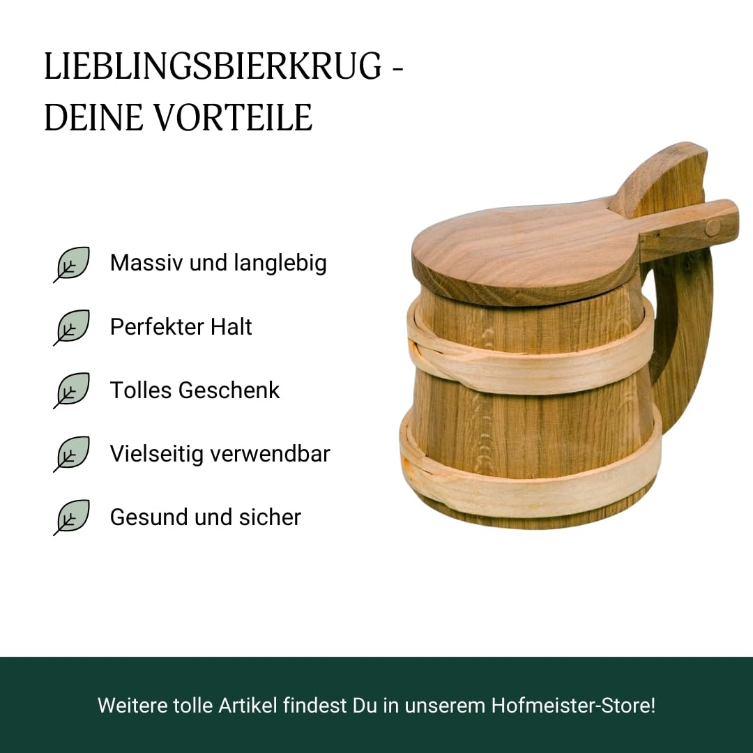 Hofmeister Viking Chope à bière en Bois avec Couvercle, Cheery Wood et de chêne
