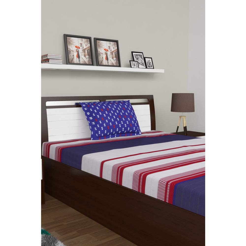 HomeStop Portico Stripe Single Bed Sheet with Pillow Cover (Multi_Free