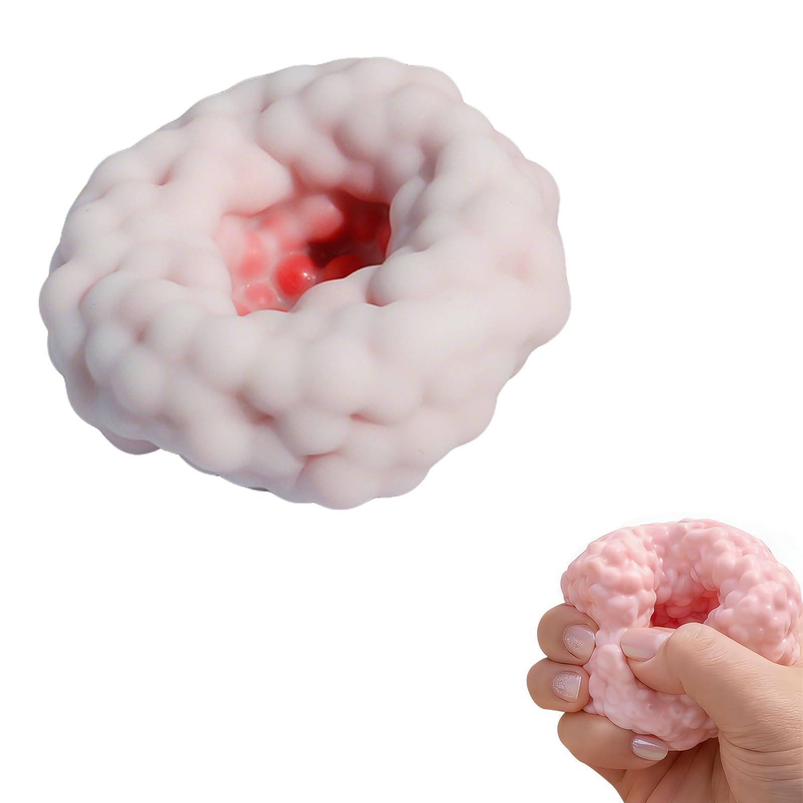 Crunchy Squishy Stress Ball, Ice Skin Crunchy Stress Balls, Soft Flexible Sensory Squeeze Balls, Colorful Squeeze Squishys Shapeable Squishied Relief Cheese Snowball for Anxiety Relief (Red)
