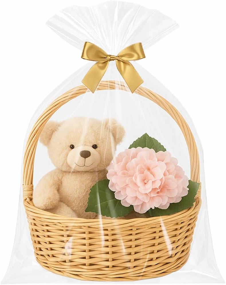Homrelaxy 42 Pcs 16 x 24 Inches Cellophane Bags for Gift Baskets, Plastic Clear Basket Bags, Cellophane Wrap for Gift Baskets for Birthday, Wedding, Thanksgiving