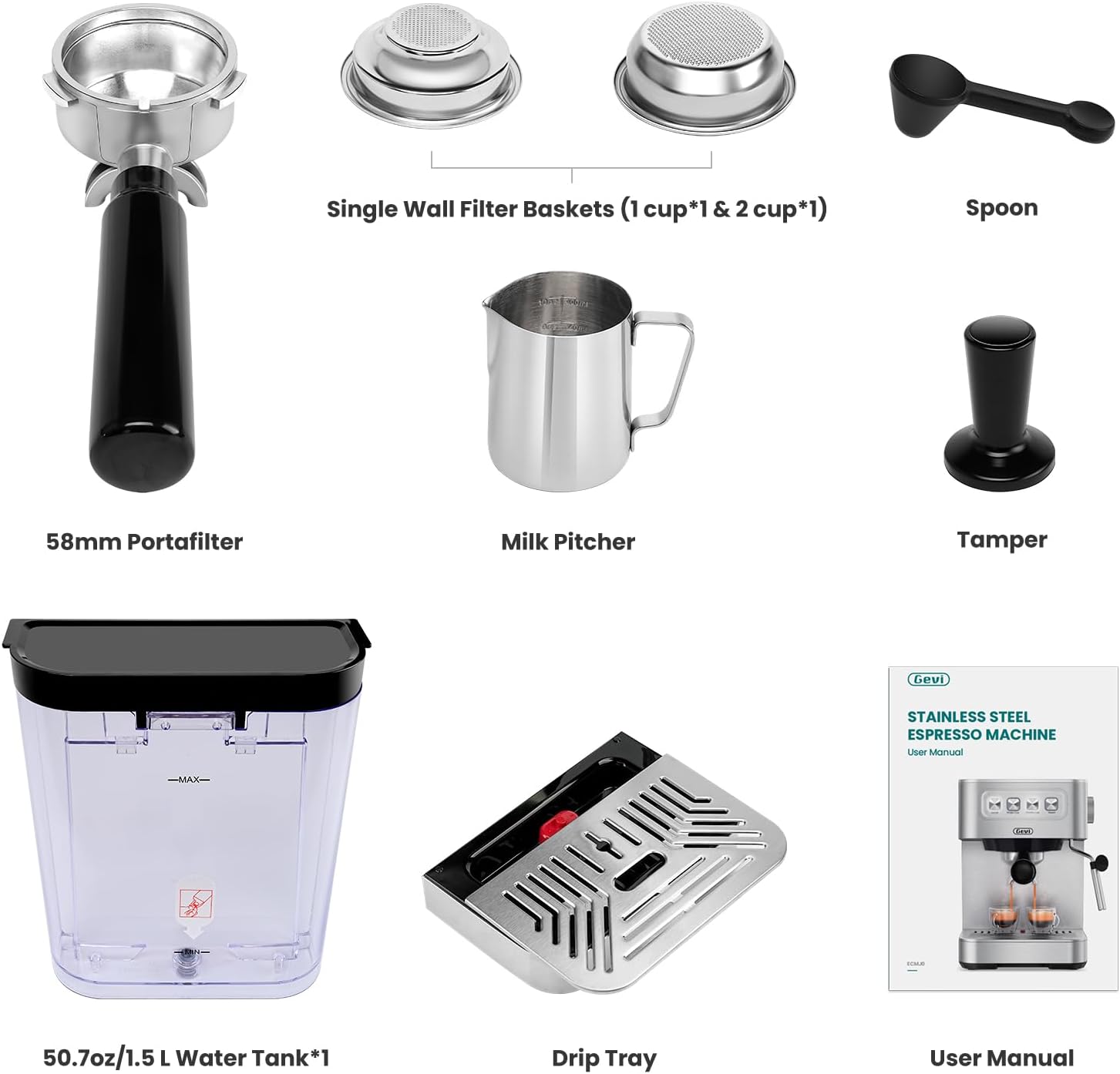 20-Bar Espresso Machine with Milk Frother, Stainless Steel Coffee Maker 9