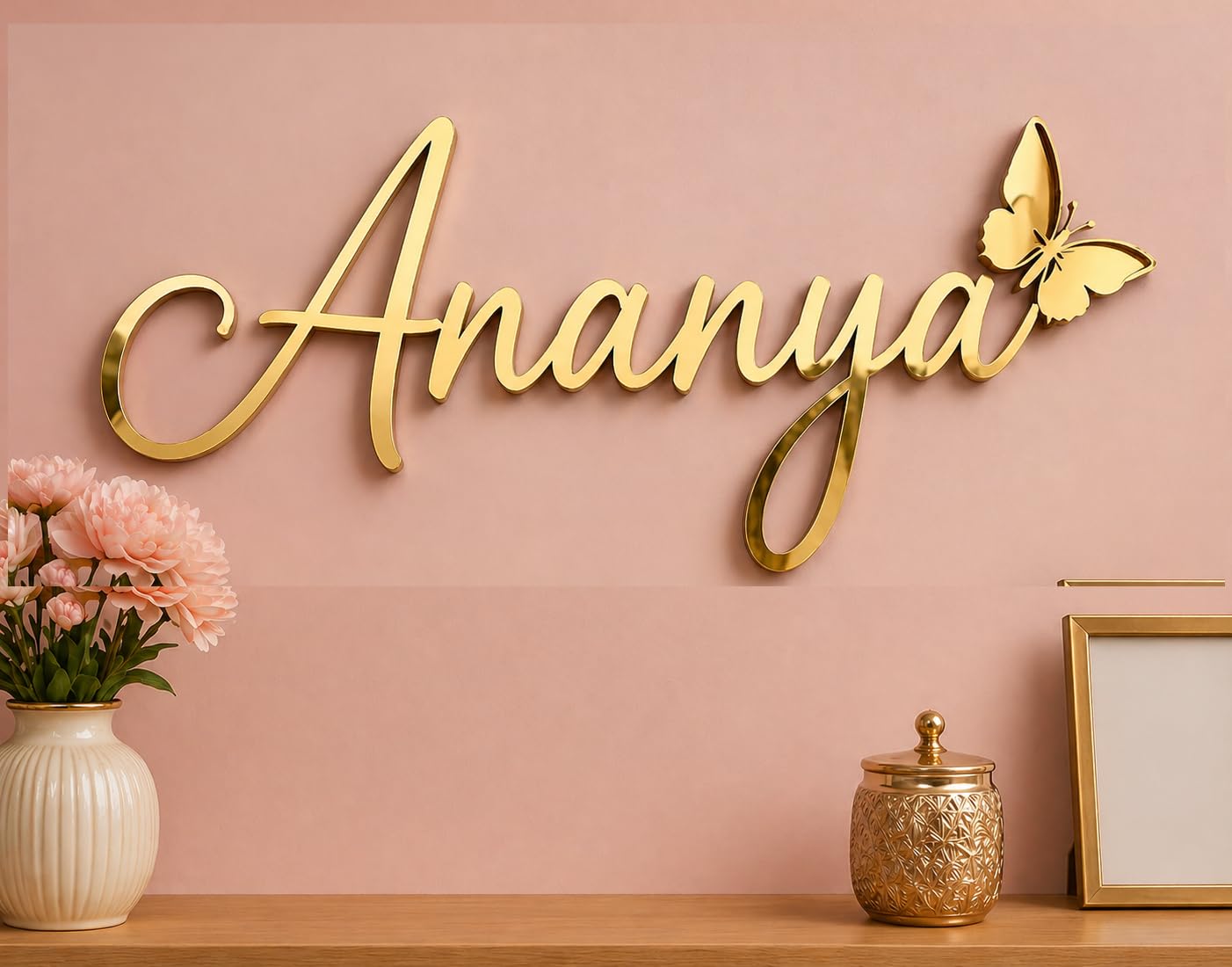 Customised Golden Acrylic Name Cutout for Wall Decor | Personalized 3D Name Plate with Butterfly Design | Premium Glossy Finish | Elegant Home Decor Gift for Bedroom, Living Room & Kids Room - 18 X 7 INCHES-image-6