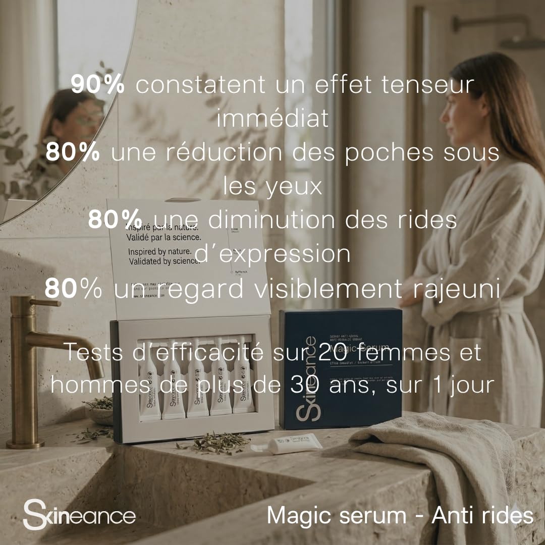 Skineance Magic Serum Contour des Yeux | Sérum Tenseur à Effet Lissant Visuel | Soin Cosmétique Anti-Poches Regard Reposé | Texture Gel Légère et Non Grasse | Formules Contrôlées