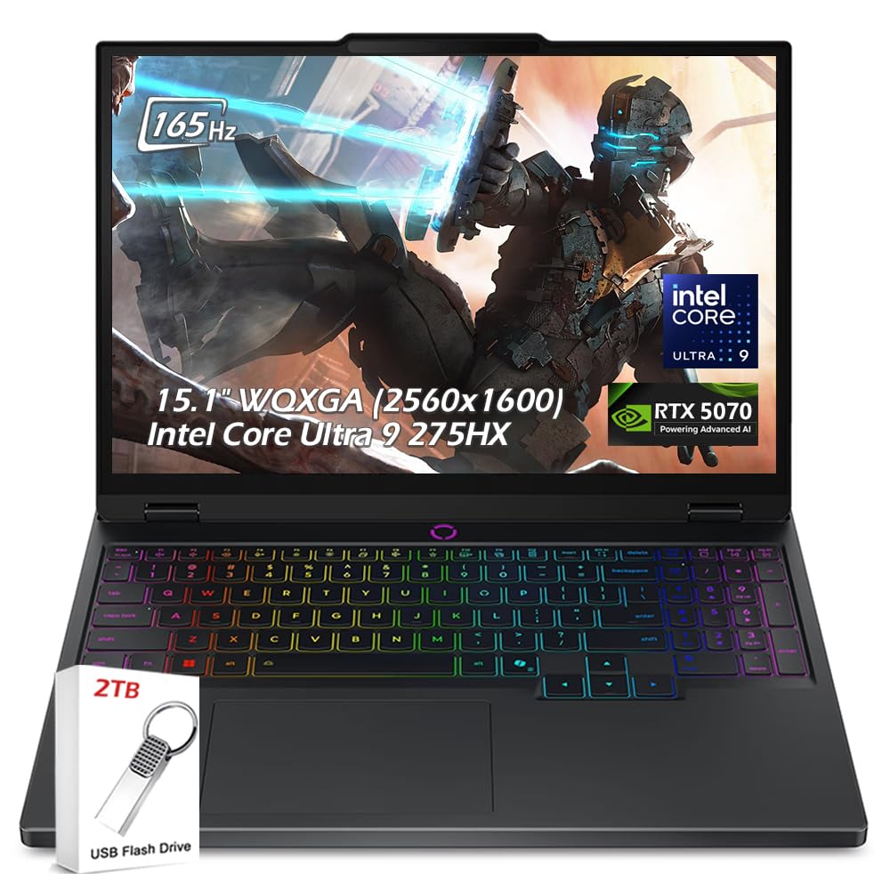 Lenovo Legion Pro 5i Gen 10 15.1" WQXGA OLED 500 nits 165Hz Gaming Laptop, Intel Core Ultra 9 275HX 24C, RTX 5070, 32GB DDR5 1TB SSD, Backlit KB, WiFi7, Win11, Eclipse Black, 2TB Flash Drive, W/GaLiMu 15.1" | 32GB RAM | 1TB SSD