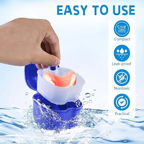 Miniatura 4 de Caja Azul para Dentadura de Baño, Vaso, Caja Portavasos, Contenedor de Remojo con Colador para Limpieza y Viaje