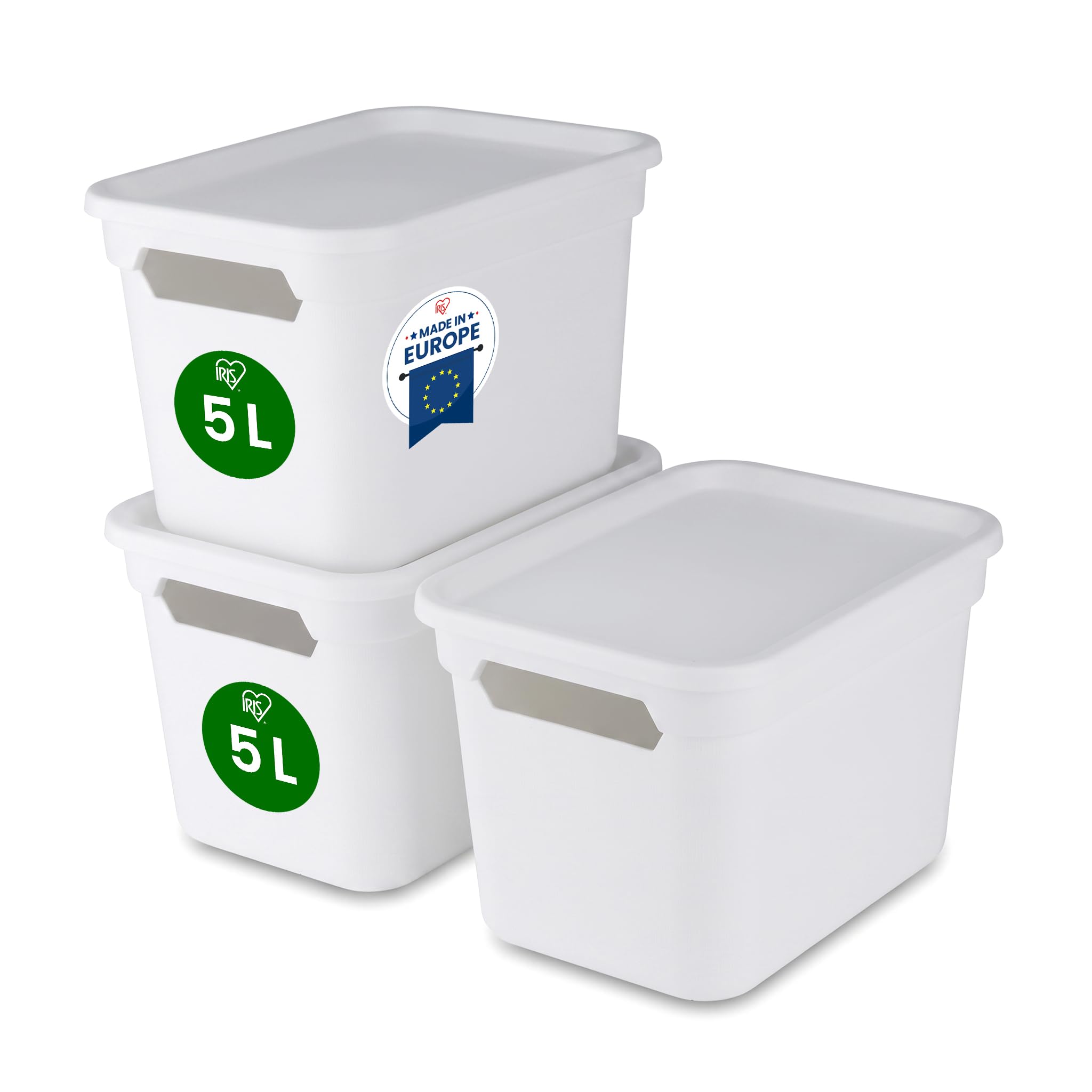 Iris Ohyama, Regalboxen mit abnehmbarem Deckel, 5L, 3er-Set, Weiß, SNL-5D | Tragegriffe, Stapelbar, Plastikbox, Aufbewahrung Bad, für Schafzimmer, Spielzimmer, Schreibtisch, Sans BPA