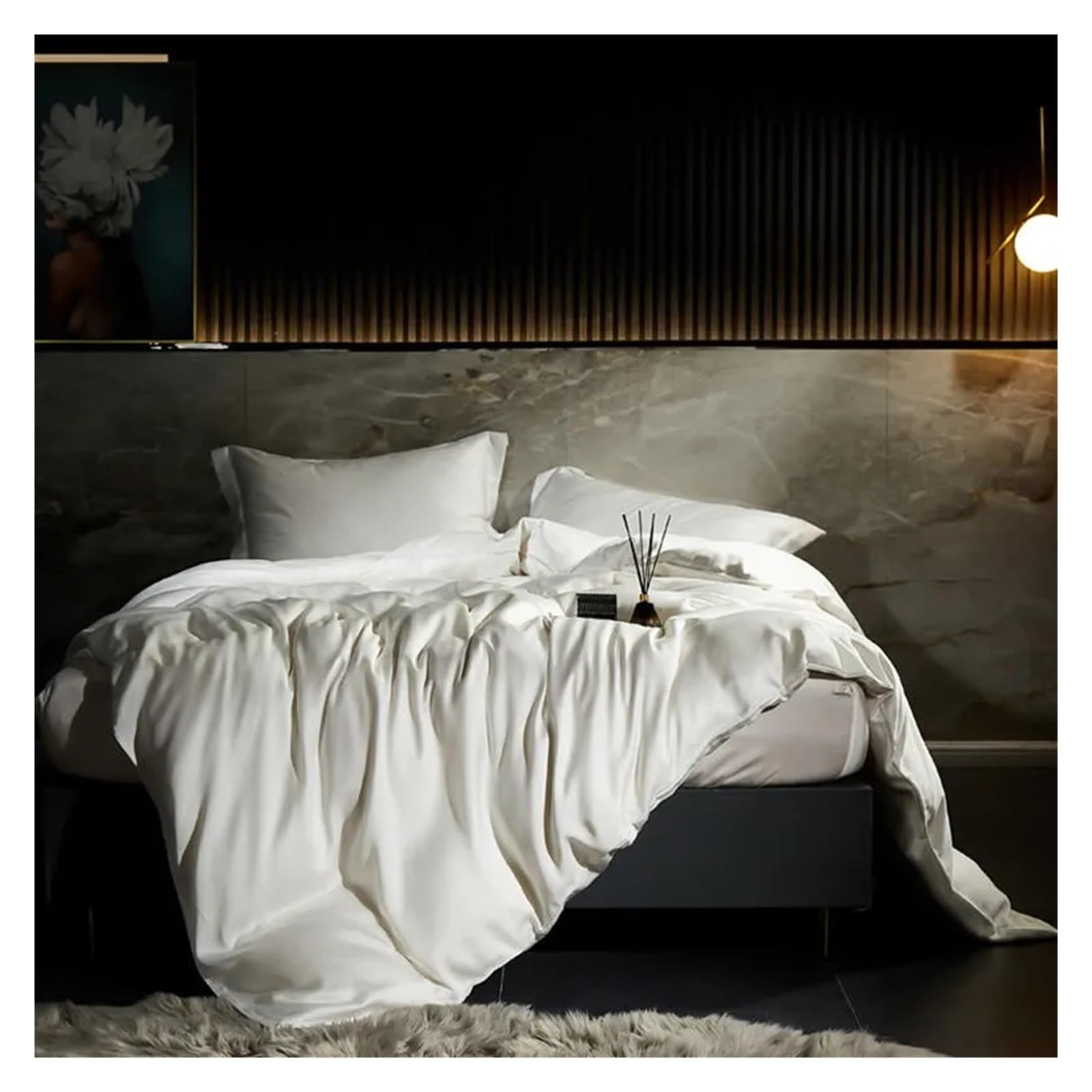 Sbcgfy C Silk Duvet Over Set Bed Sheet Pillowcases Softest Ooling Smooth Bedding Set Double Queen King Family,Otton Duvet, Zq-11042,-Fitted Bed Sheet_king 4Pcs