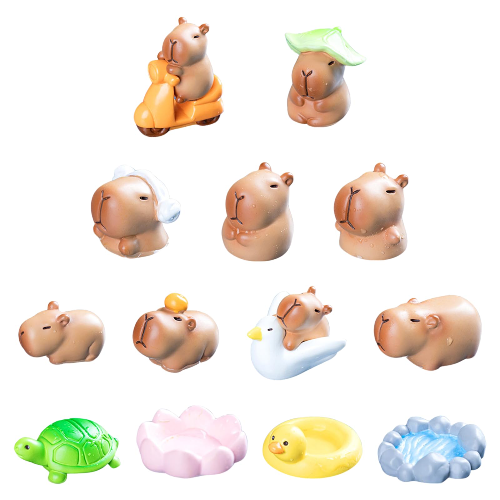 Aurelx 13Pcs Mini Capybara Figures, Small Resin Animals with Brown Realistic Design for DIY Creative Displays and Desk Tabletop Decoration, Cute Animal Ornaments, Capybara Gifts