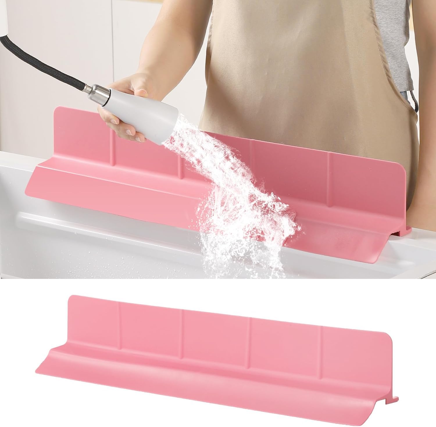 23" Ultra Silicone Sink Splash Guard Released in 2025/Dec,Self-Draining Water Splash Guard for Kitchen Sink,Bathroom and Island,with 3.5" High Splash Guard & 7 Strong Suction Cup (Pink) 1