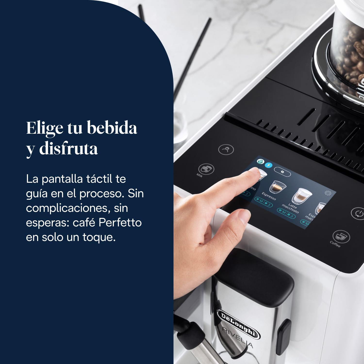 De’Longhi Rivelia – Cafetera Superautomática, LatteCrema Jarra de leche automática, 16 Bebidas One-Touch, Pantalla Táctil, Depósitos de Granos de Café Intercambiables, Blanco (EXAM440.55.W) — view 8