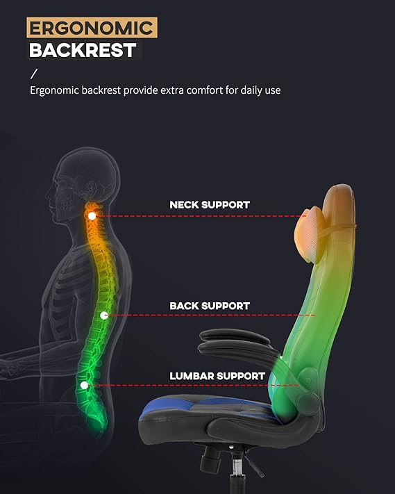 PC Gaming Chair Ergonomic Office Chair Computer Desk Chair with Armrests Headrest and Lumbar Support High Back PU Leather Executive Racing Chair for Home (Blue)