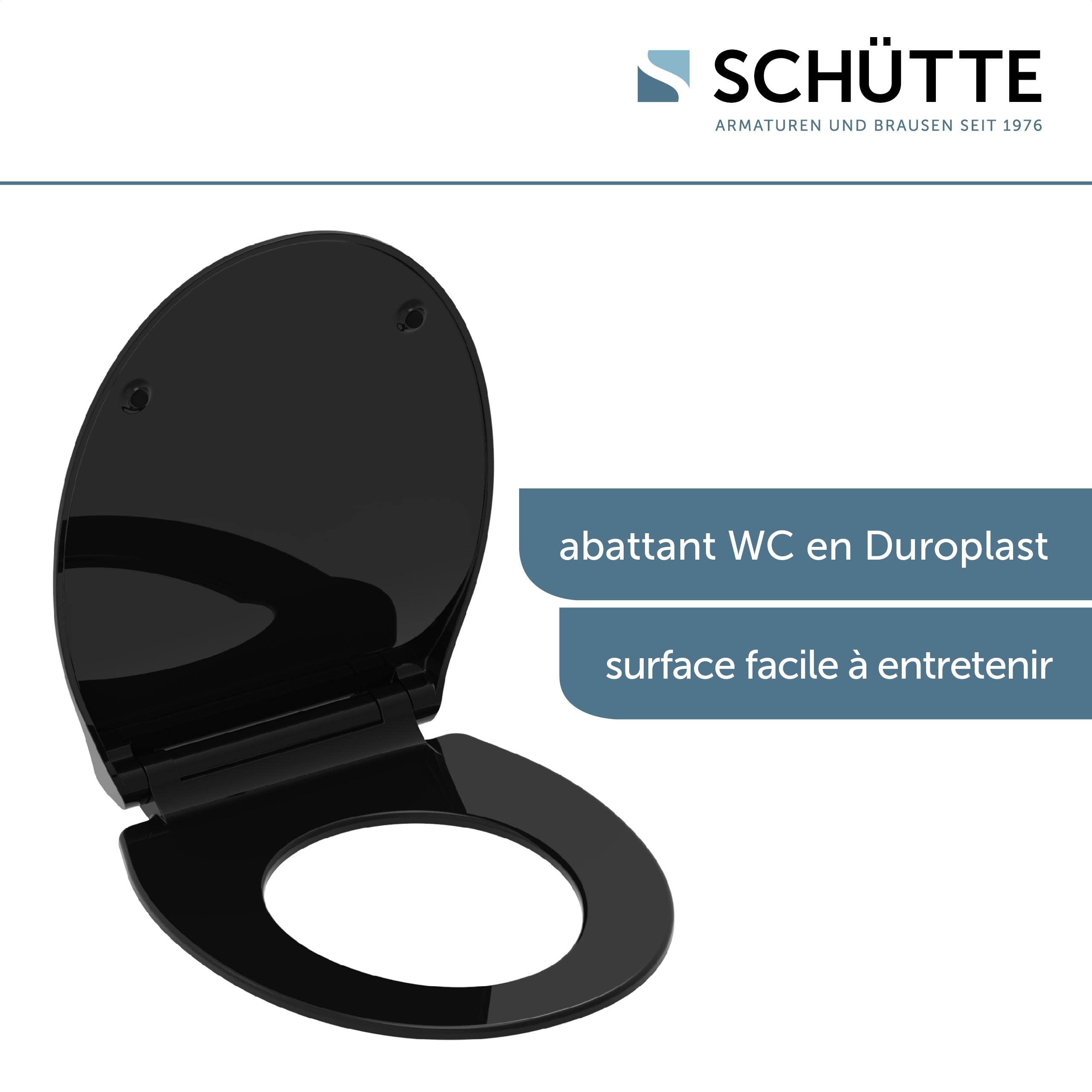 Schütte SLIM BLACK 82710, Abattant WC en Duroplast avec système d'abaissement automatique et fonction détachable, compatible avec la majorité des cuvettes WC, Noir