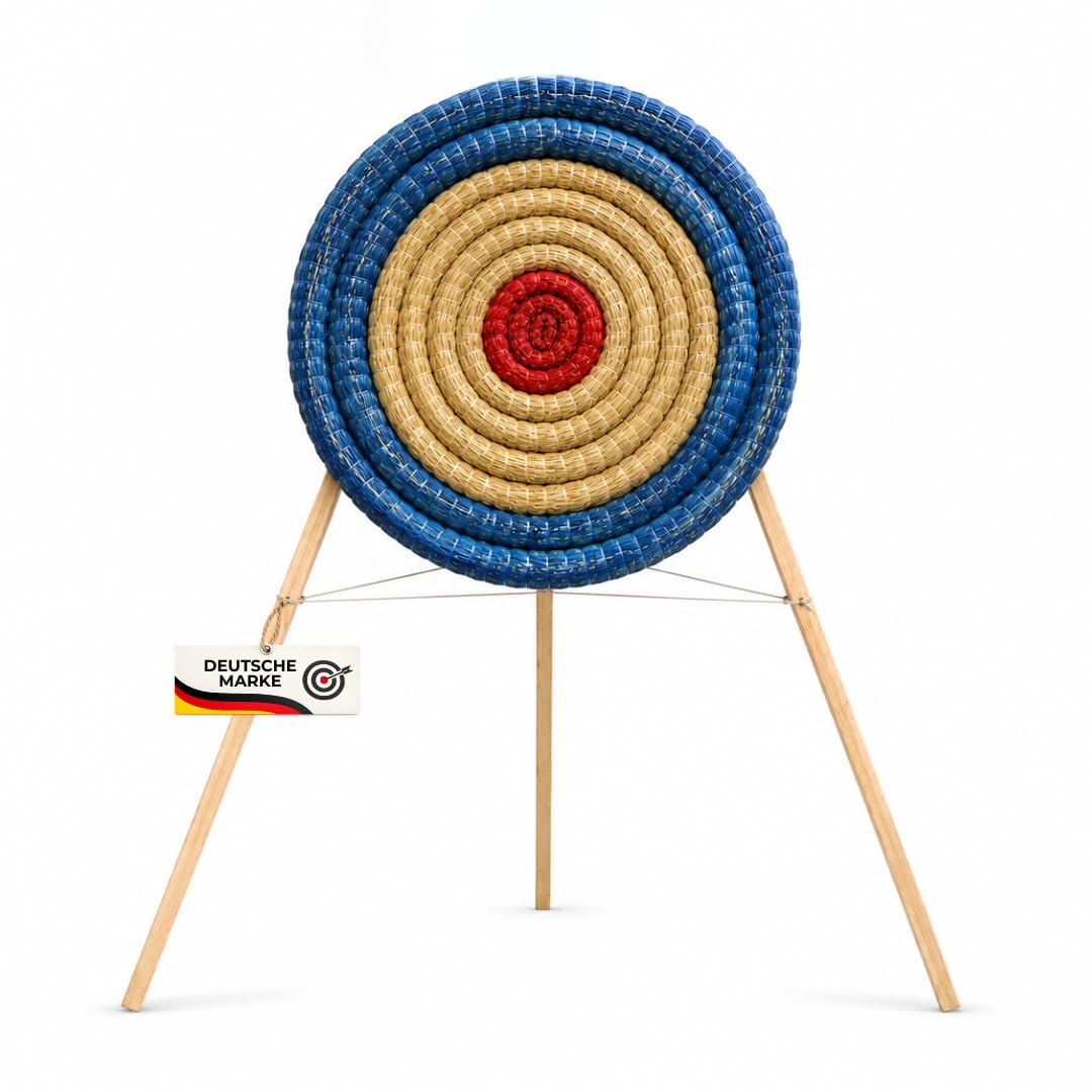 Stronghold Set Zielscheibe 65cm inkl. Ständer Strohzielscheibe | Bogenschießen für Erwachsene & Kinder Stroh Ziel für Pfeil und Bogen Armbrust Wurfmesser