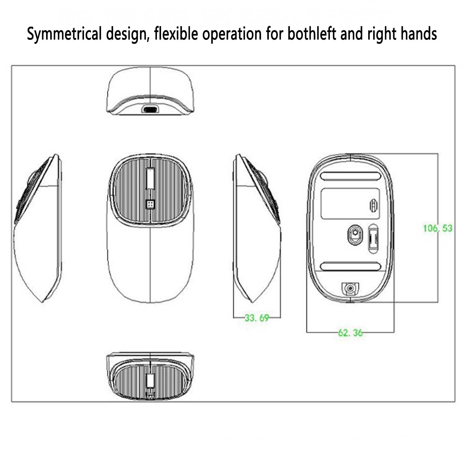 JUSHZ Bezprzewodowa mysz komputerowa do laptopa USB do gier ładowalna ergonomiczna mysz wskazująca urządzenie fotoelektryczny typ c 2,4 G przycisk wyciszenia Plug and Play (106,5 x 62,4 x 33,6 mm, czerwona)