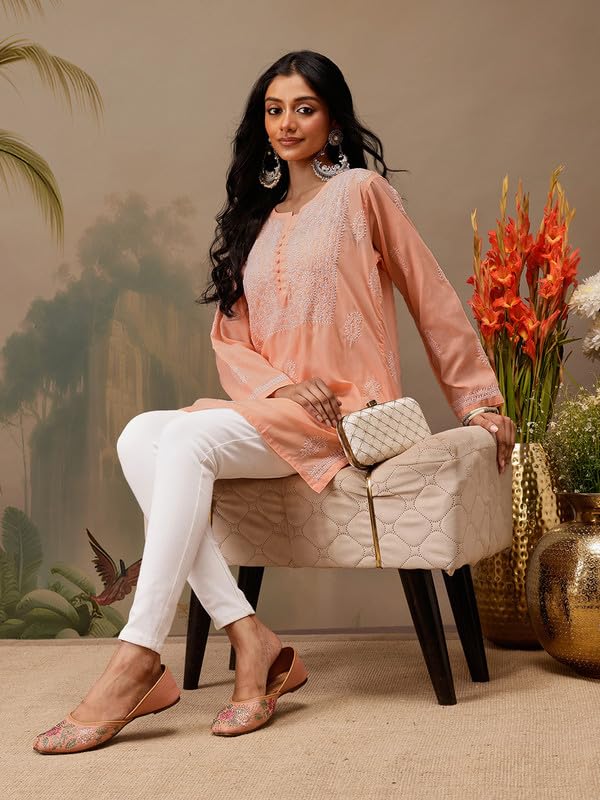 Image of Ada Hand Embroidered Lucknowi Chikankari Cotton Top for Women A911459