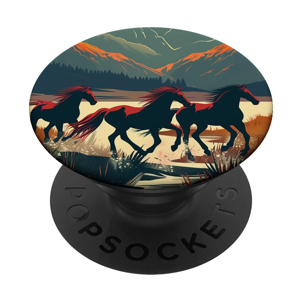 Horses In Mountain Landscape Sunset PopSockets Adhesive PopGrip
