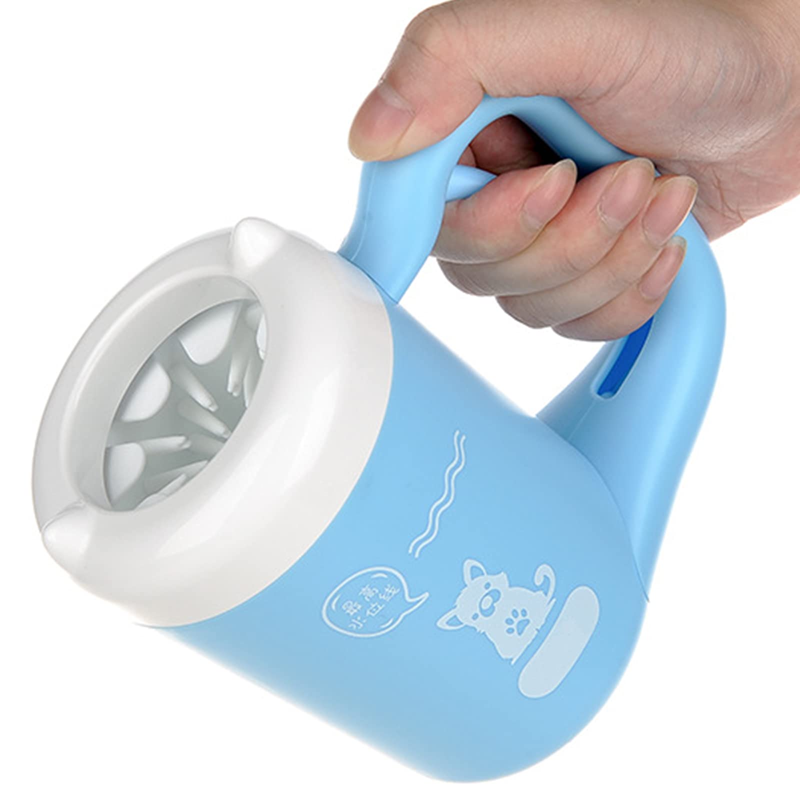 Copa para baño de pies， Cepillo for Lavar Patas de Perro, semiautomático, Giratorio 360°, Silicona Suave(Blue,S)