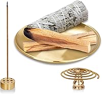 Vista 8 de Soporte de cristal para Palo Santo, soporte para incienso para 7 chakras, soporte de incienso de latón de 5.5 pulgadas, 6 en 1 para varillas