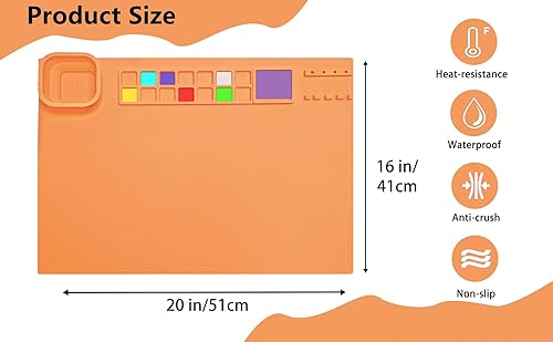 Miniatura 10 de Tapete de pintura de silicona de 20 x 16 pulgadas, tapetes de pintura de silicona con taza, tapete plegable antiadherente, tapete de silicona para
