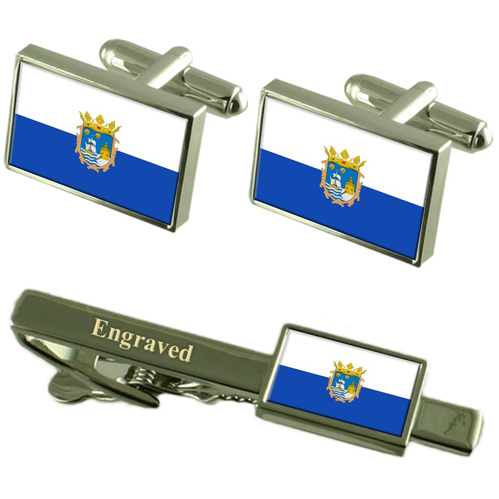 Gemelos Bandera España y escudo de Santander con pisacorbatas para bodas y galas 5