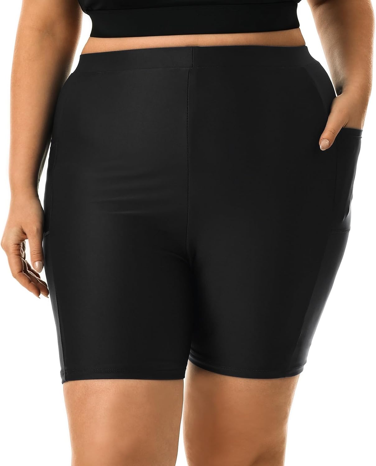 HODOSPORTS Plus Size Women's Swim Shorts with Pockets UPF50+ High Waisted Board Shorts Tummy Control Swimsuit Bottoms 1X-6X 5X Black