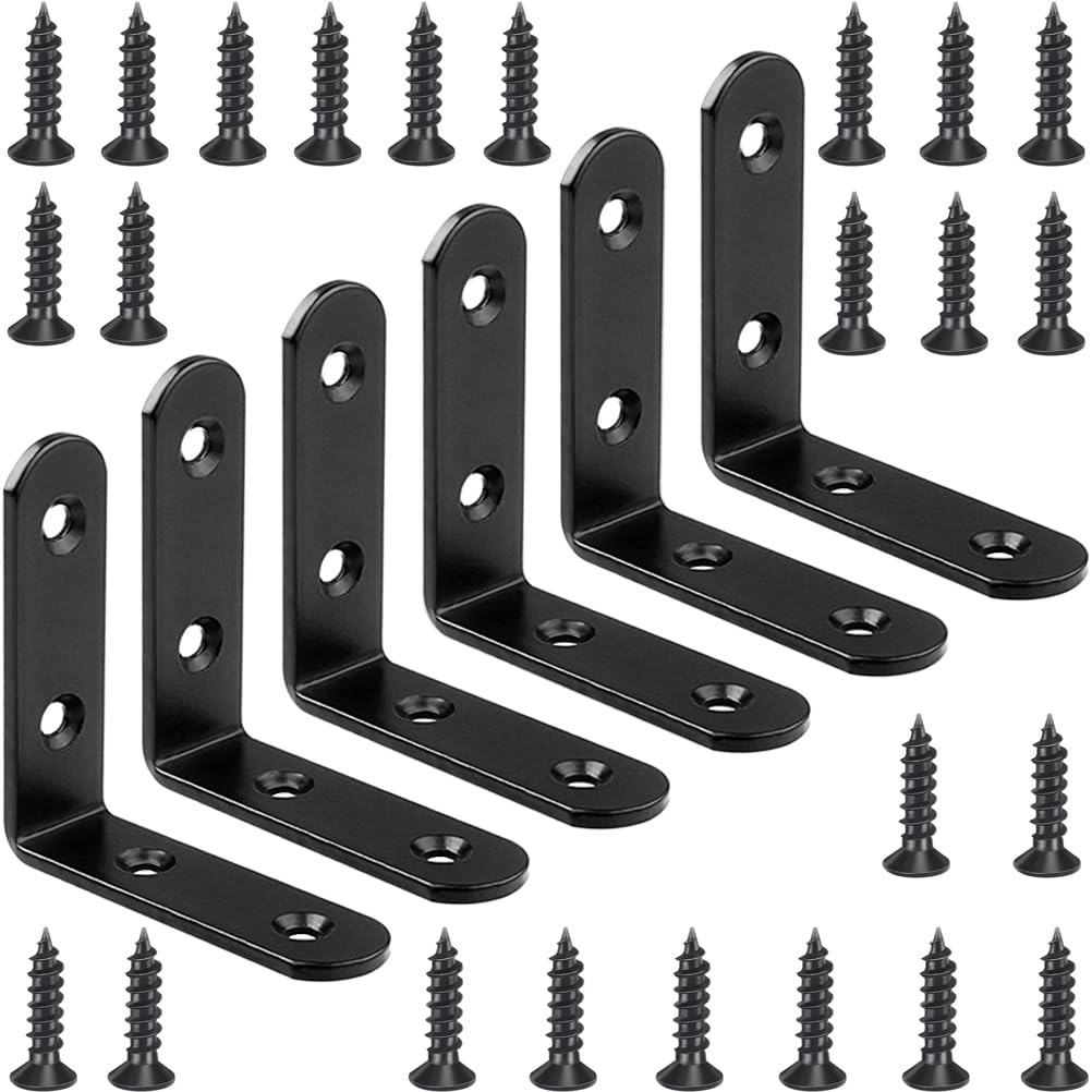 6 Pcs Black L Bracket Corner Braces Stainless Steel 65x65mm Heavy Duty Shelf Bracket for Wood, Shelves, 90 Degree Support Joint Right Angle Brackets