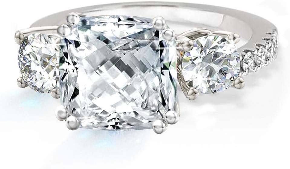 Samie Collection 3.67 ctw 3 Stone Cushion Cut CZ Engagement Ring, Gold Plated – Royal Wedding Inspired Bridal Promise Ring, Size 5-10