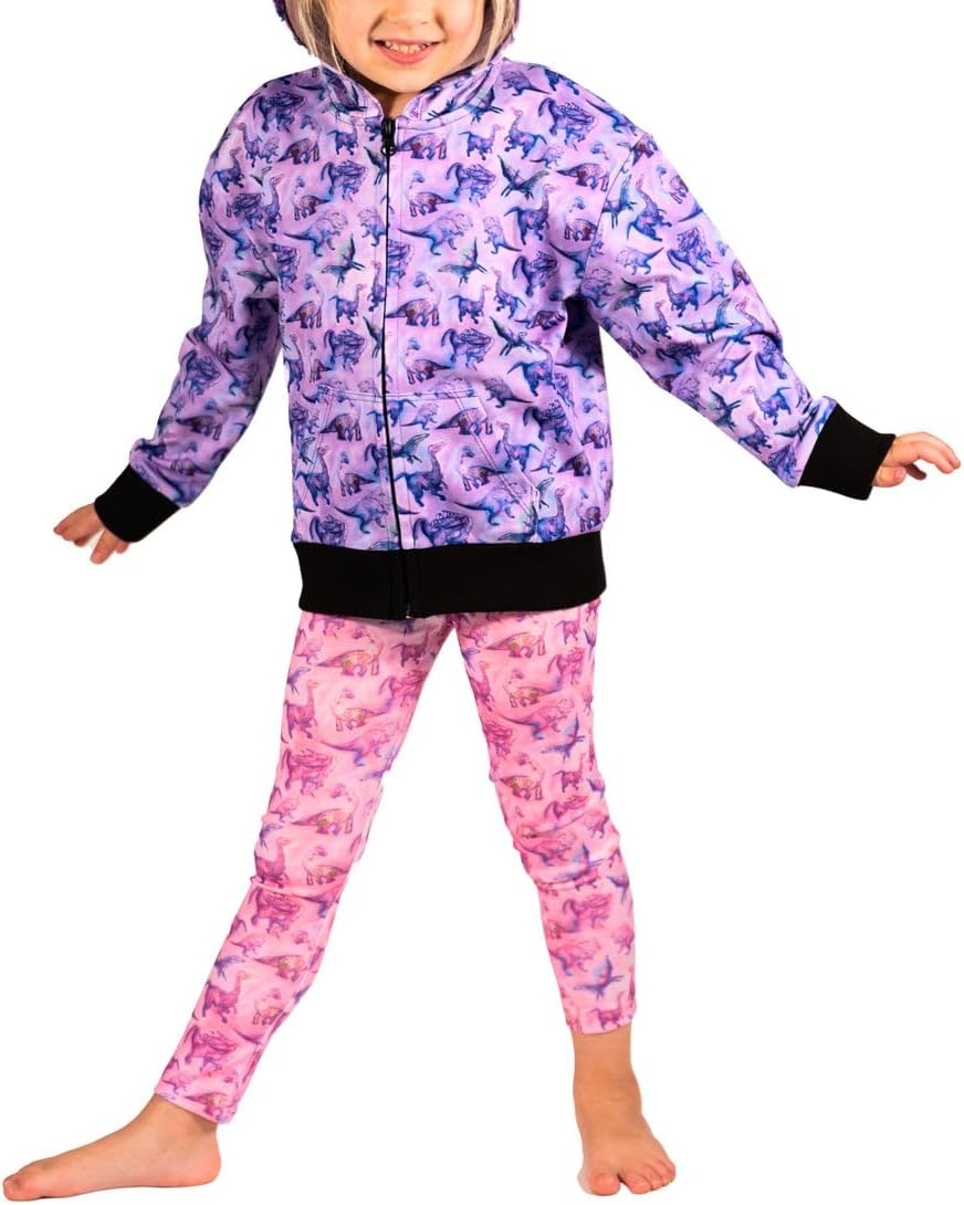 Girls Dinosaur Hoodie – Lightweight Zip Jacket – Soft, Stretchy Playwear with Original Dino Art