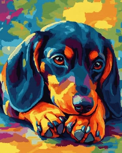 AxiangziK 16x20in Stamped Cross Stitch Kits for Beginners,Animal Dog Dachshund DIY Cross Stitch Patterns Kits for Adults,11 CT Arts Craft for Home Decor