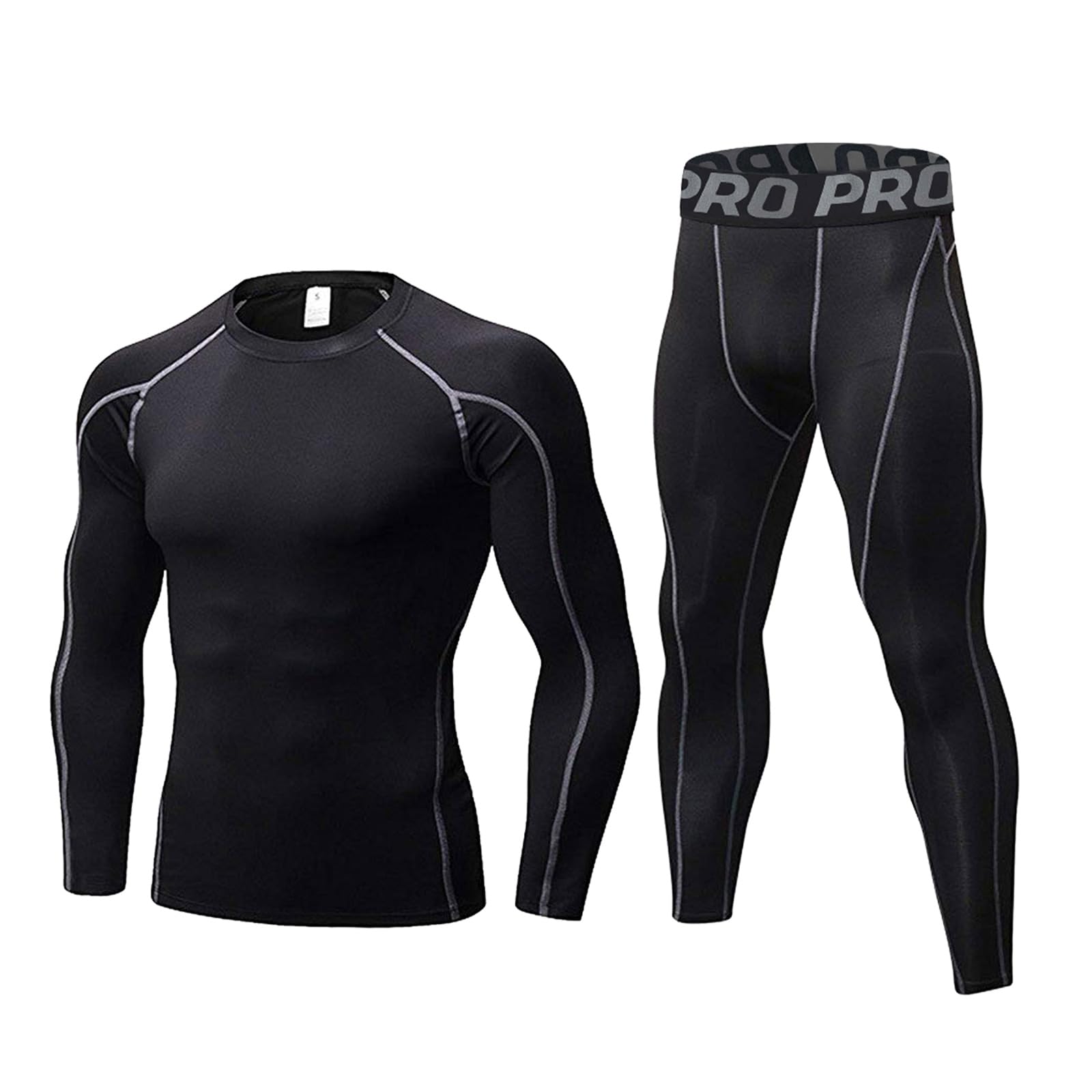 Set di biancheria intima termica da uomo a maniche lunghe con collo alto e pantaloni lunghi per allenamento, sci, corsa, escursionismo