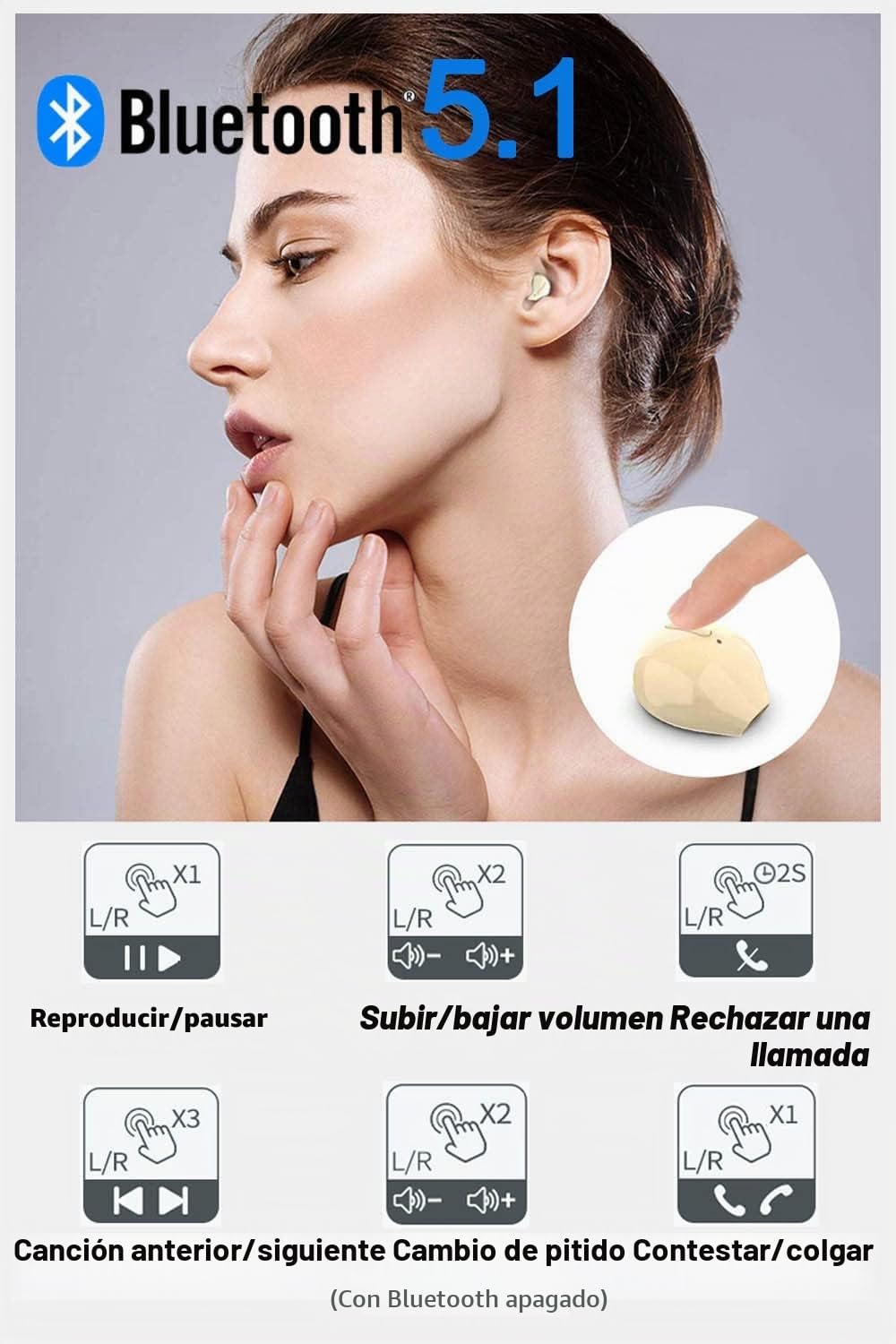 Auriculares Bluetooth 5.0 inalámbricos para Coche, con Caja de Carga de 260 mAh, Mayor Comodidad (X21S Nude)