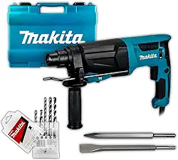 Martelete Combinado Makita HR2670X6 26mm 800W SDS-Plus C/Maleta e Acessórios Perfuração Rompimento para Eletricista Encanador Profissional - 127v
