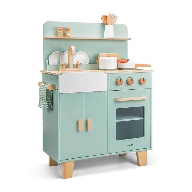Foto 2 de 8 de Woet Cocina de madera con horno, fregadero y 16 accesorios, verde menta