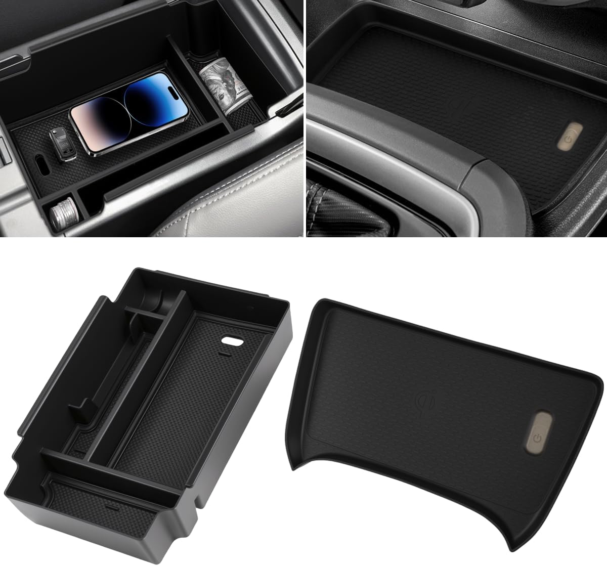 2PCS Center Console Organizer Tray Compatible with Subaru Crosstrek 2024 2025/Impreza 2024 2025 Interior Accessories, Silicone Center Console Wireless Charging Mat + Armrest Storage Box