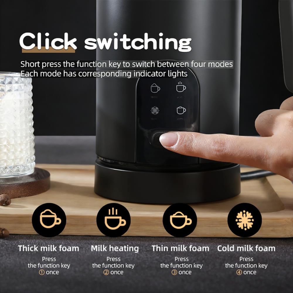 Espumador De Leche Eléctrico 4 En 1 con Calentador De Leche 350ml, Batidor Automático De Espuma Caliente Y Fría De Acero Inoxidable 304 para Café Latte Cappuccino Macchiato Chocolate Caliente