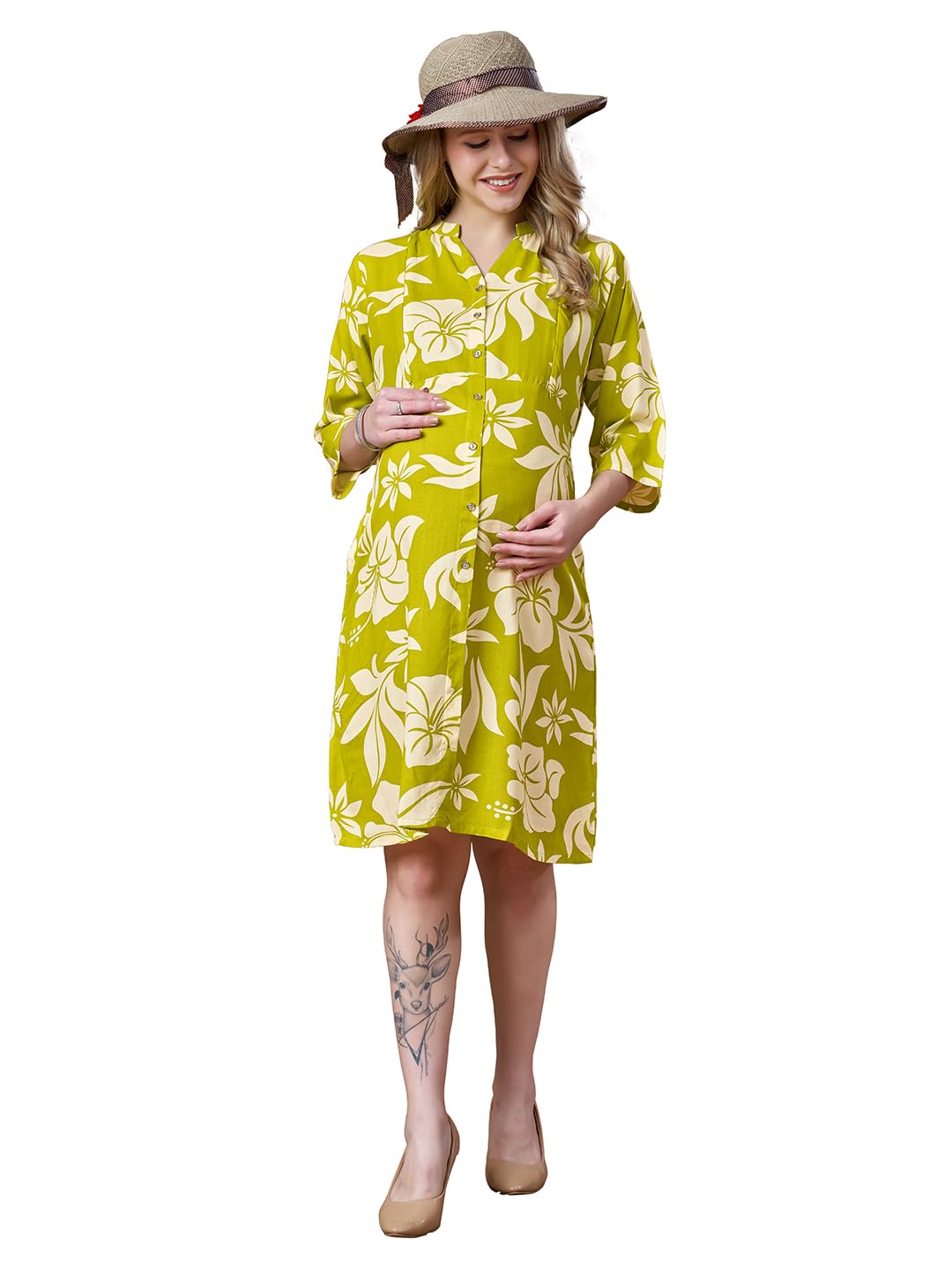 Lovely mom's Women's Floral Maternity Dress | Soft Cotton Rayon Blend, Lightweight, Flowy for Everyday & Casual Wear