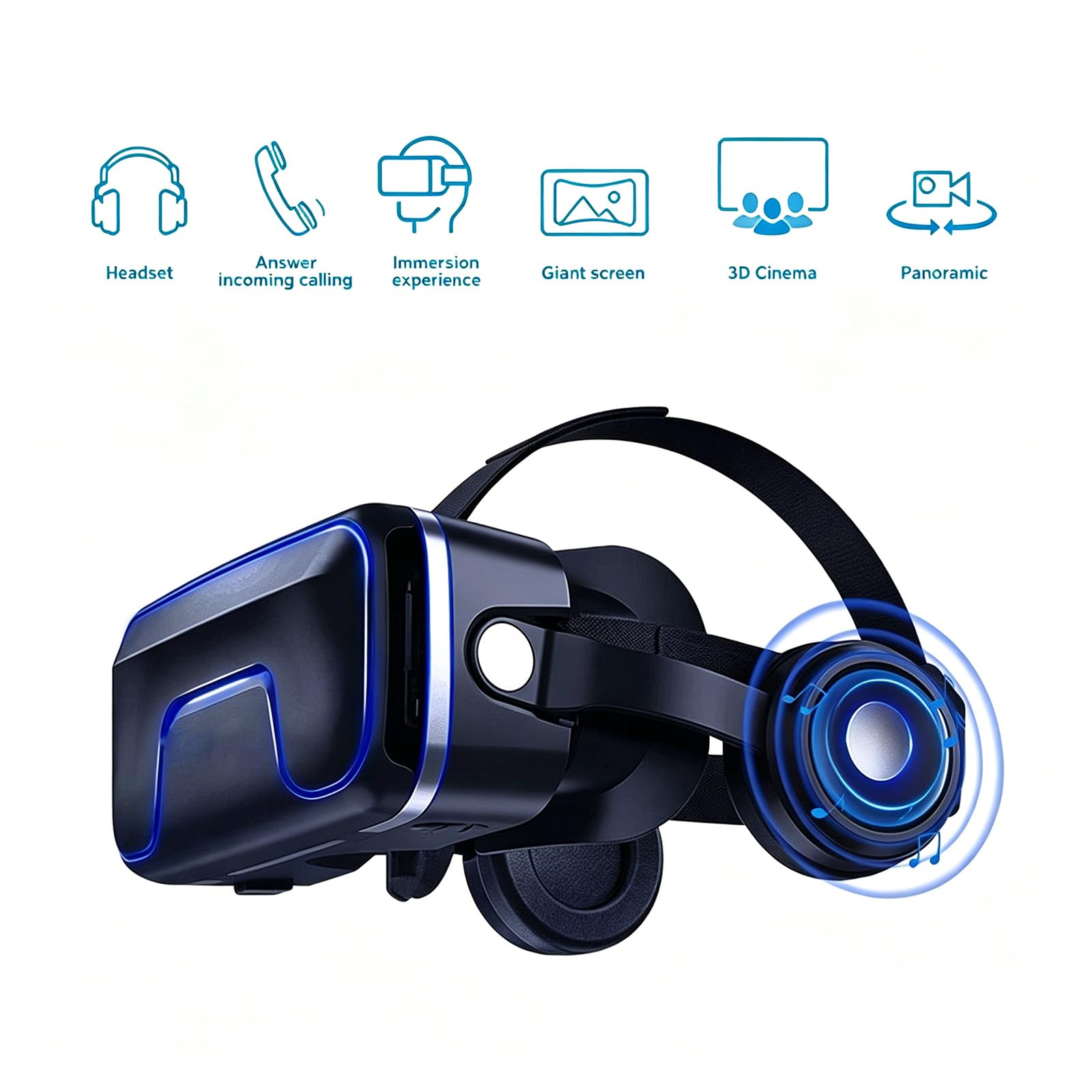 Visore VR per Smartphone, Visore per Realtà Virtuale con Campo Visivo 110°, Cinturino Regolabile Compatibile con Smartphone E Dispositivi Android con Schermi 4,7-6”per Film E Giochi 3D,Black