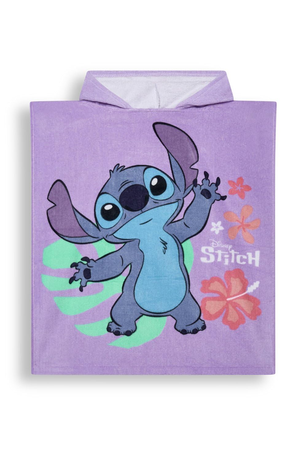 Disney Lilo And Stitch Girls Poncho Towel - Hooded Poncho For Kids Cotton Towelling, Slip On Beach And Pool Cover Up, Purple Holiday Ready Stitch Graphic, Kids Bath Poncho