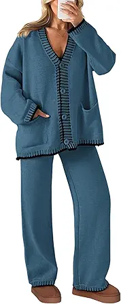 PRETTYGARDEN Lounge Sets for Women Fall 2025 Loungewear 2 Piece Outfits Cardigan Sweaters Track Suit Matching Winter Clothing