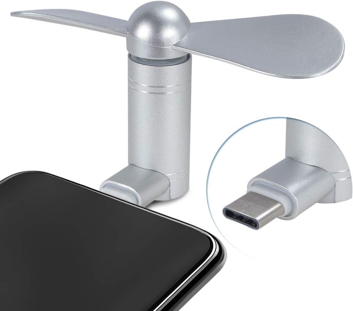 Cell Phone Fan, Portable Aluminum Alloy Shell Mobile Phone Fan Cooling Fan Air Conditioner Cooler, Mini Fan for Android Cell Phone, Compatible for Type C Port Phone Fan (Type C, Silver)