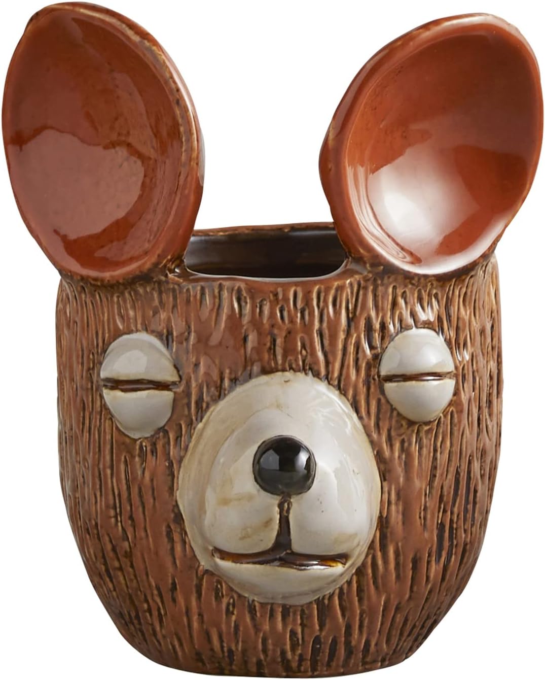 47th & Main Unique Textured Shaped Ceramic Planter Flower Pot for Succulents Small Plants and More, Small, Bear Face